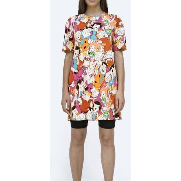 Zara Flintstones womens small tshirt dress multi colored orange blue brown - Picture 4 of 8